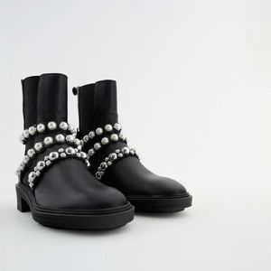Zara Pearl Strap low heeled leather boots